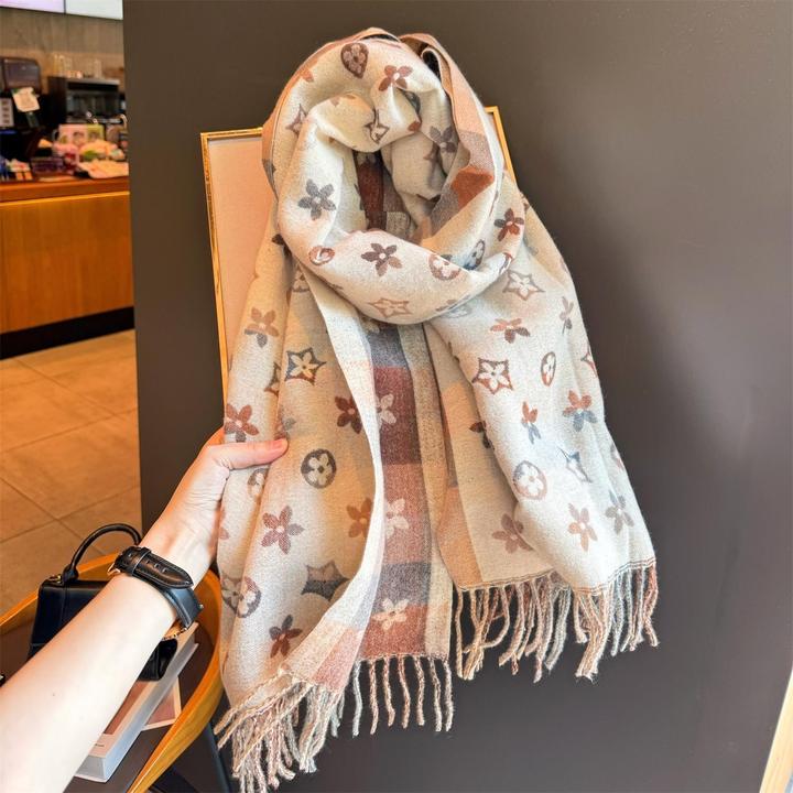 Miss Silas韩版五角星羊绒围巾女秋冬季学院风加厚保暖空调大披肩