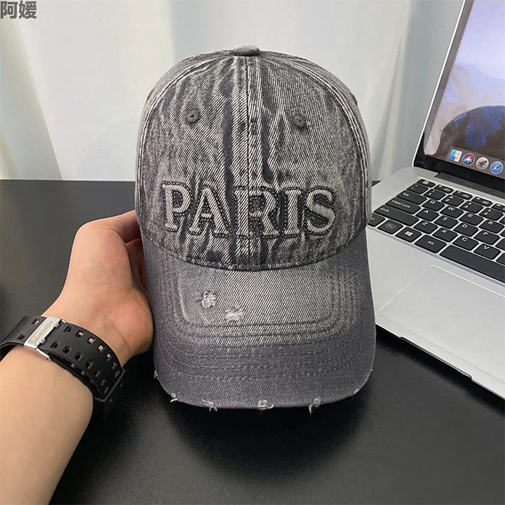 阿媛品质韩版时尚破洞棒球帽女水洗牛仔字母遮阳帽男复古刺绣显脸