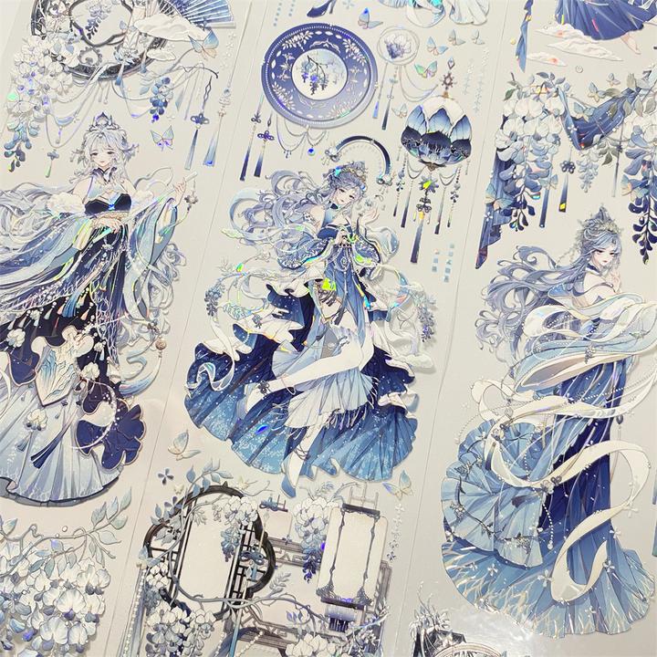 手帐分装胶带i3蝶栖烟汀刺猬家美少女人物PET古风素材账流麻贴纸