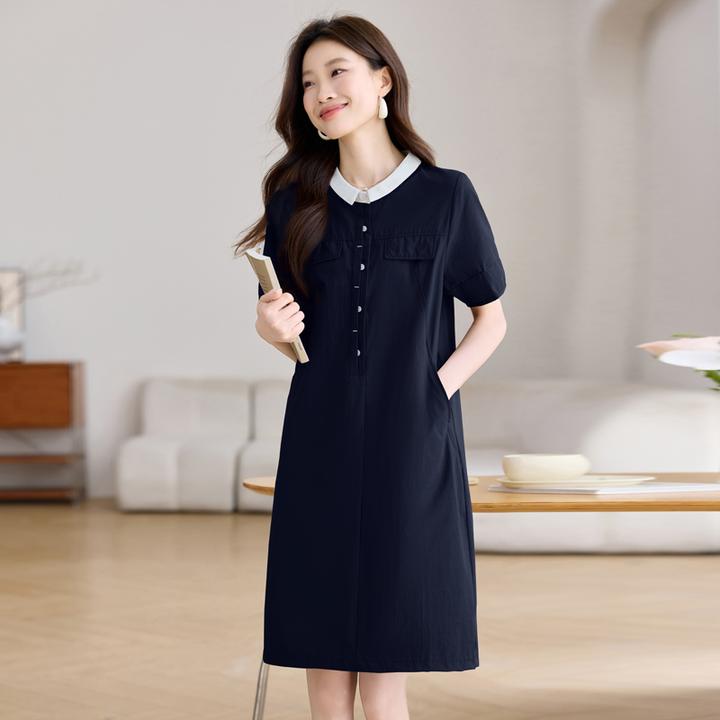 休闲衬衫连衣裙女夏季2025新款宽松减龄微胖显瘦中长款直筒裙子潮