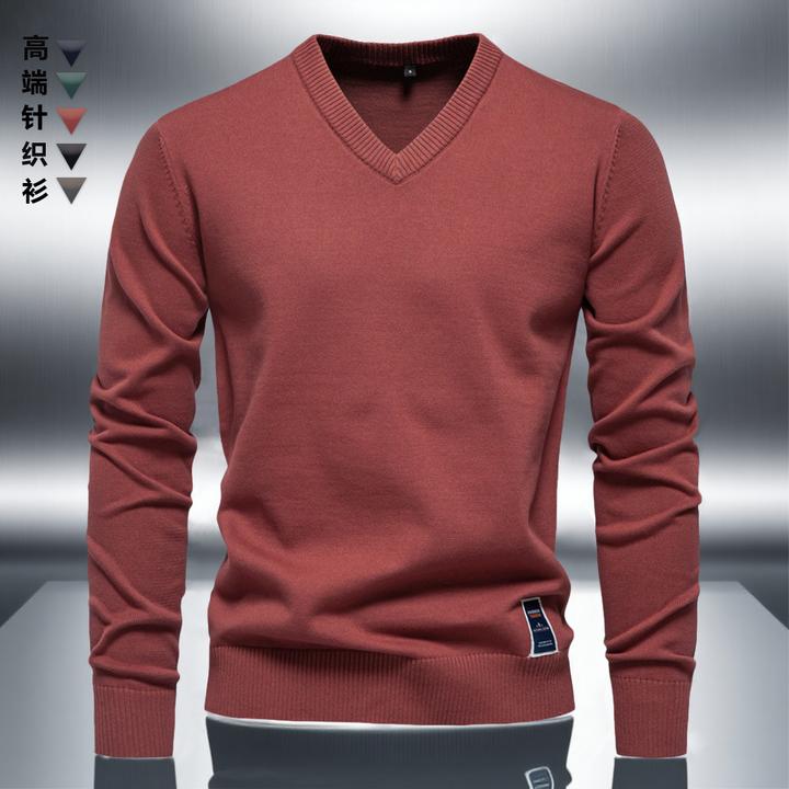 2025新款男士长袖针织衫美式休闲V领叠穿内搭秋冬毛衣商务时尚男