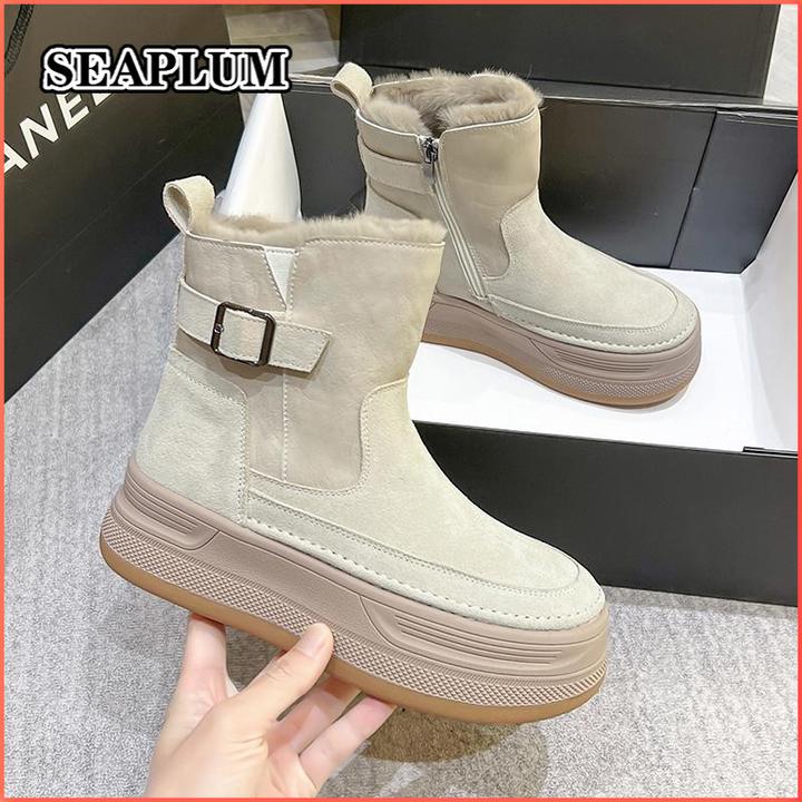 SEAPLUM厚底雪地靴女款2025新款冬季加绒加厚东北大棉鞋防滑保暖