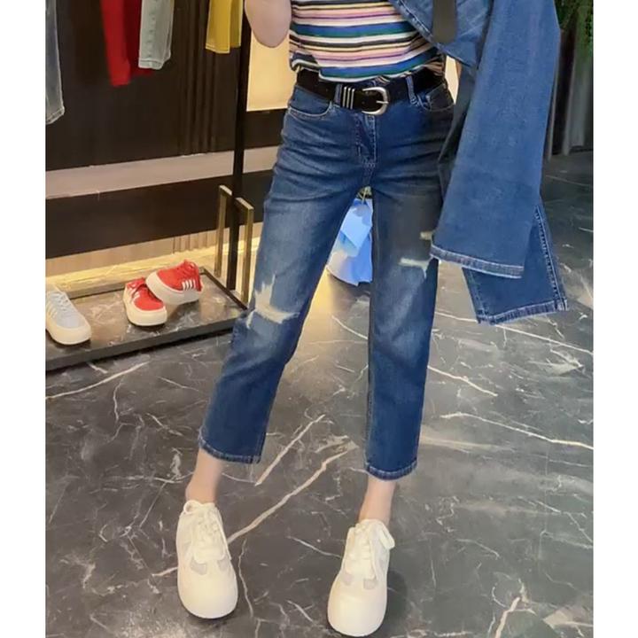 牛仔裤女2025年夏季新款裤子显瘦高腰小个子八分裤时尚修身铅笔裤