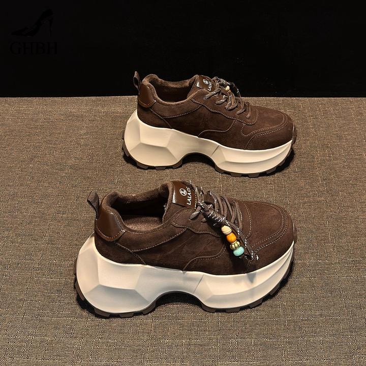 美拉德复古厚底老爹鞋女款新款秋冬加绒时尚小个子欧美松糕鞋