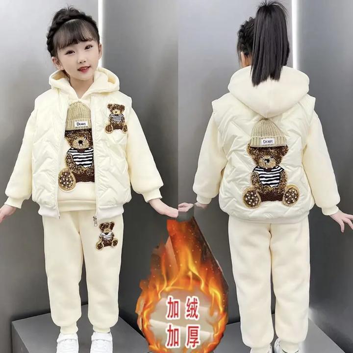 套装时尚秋冬装2025新款洋气加绒加厚儿童冬季卫衣女孩马甲三件套