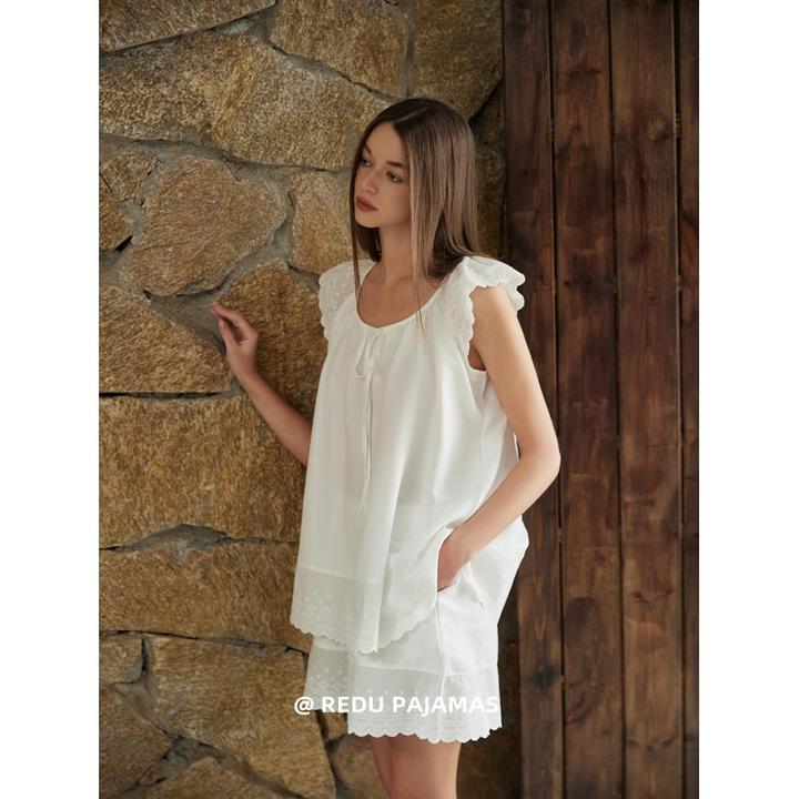 热妒睡衣女夏季白色软绵绵薄款高级感带胸垫无袖短裤家居服