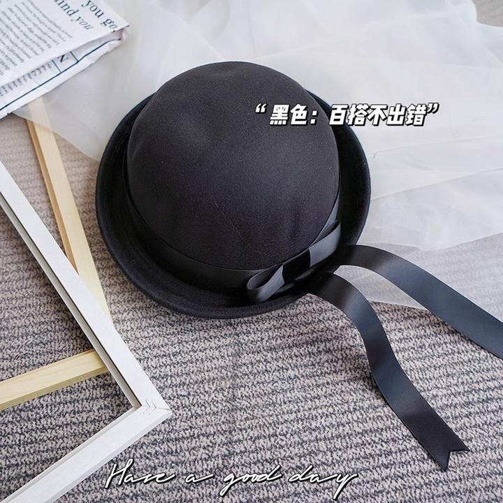 日系jk制服搭配圆顶帽学院风小众水手服帽蝴蝶结飘带可爱小礼帽女