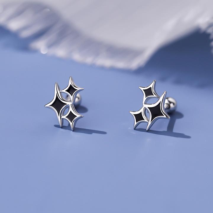 足银耳饰 999纯银黑色星芒耳钉女螺丝养耳耳环耳骨钉百搭2025新品