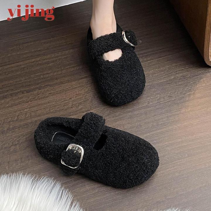 质量好包头拖鞋女2025新款冬季一字带气质时尚加绒保暖外穿毛毛鞋