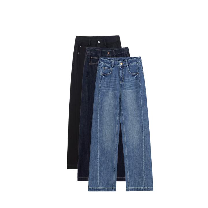 秋季新款大码牛仔裤女高腰宽松显瘦遮肉阔腿直筒大码女装5919