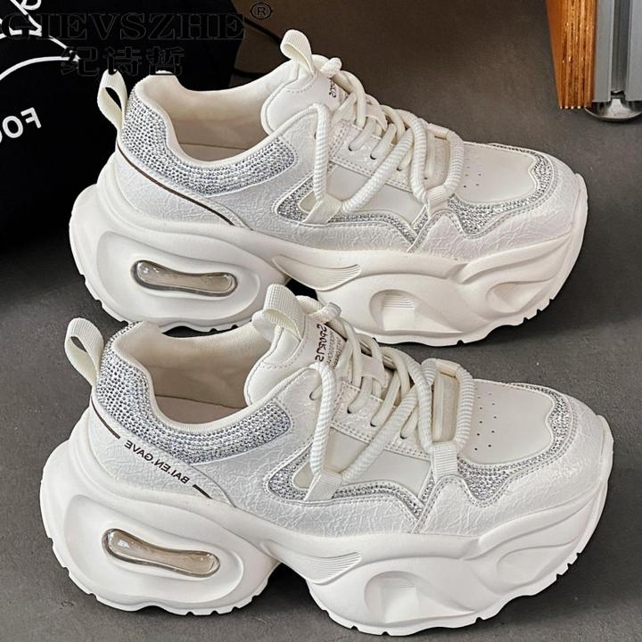 纪诗哲水钻老爹鞋女款2025秋季新款真皮超轻便小个子休闲运动鞋女