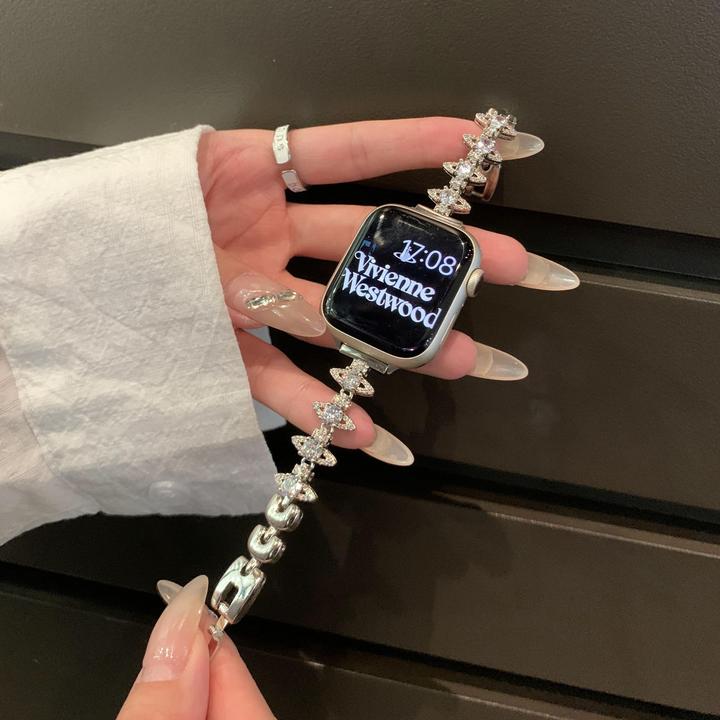 适用苹果手表iwatchS10表带S9高级SE女款夏7西太后皓石S8金属链条