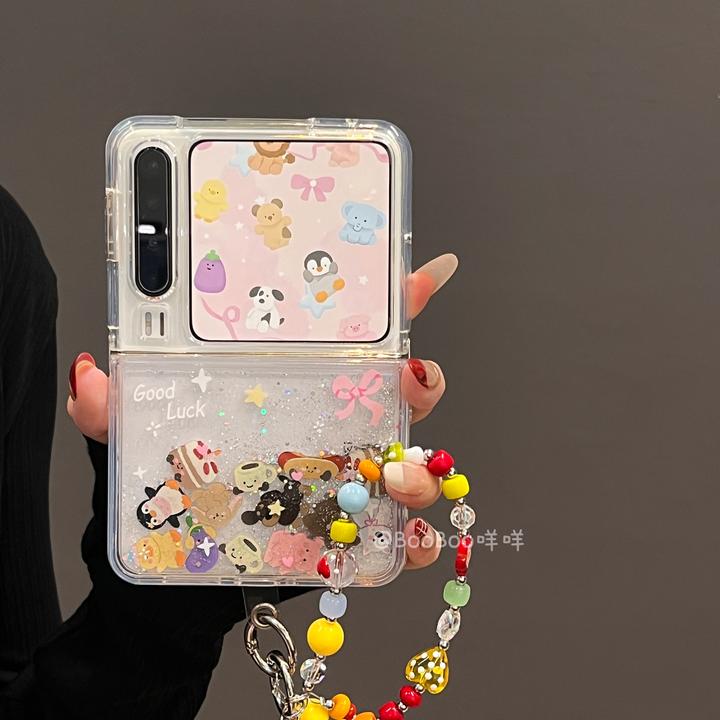 趣味小动物大家族适用华为PuraX折叠屏手机壳pocket2闪粉亮片流沙