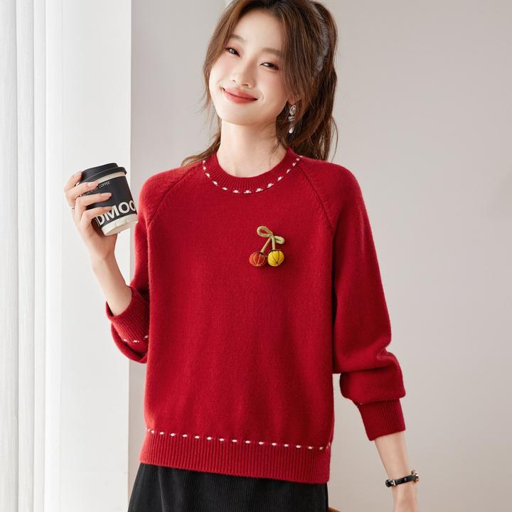 法芬图低领针织打底衫女初初冬2026马年本命年红色女装时尚上衣服