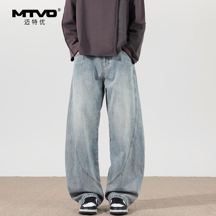 大弯刀阔腿牛仔裤2025年秋季男款美式复古潮流百搭高街休闲牛仔裤