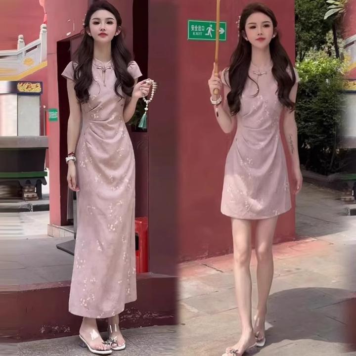 新中式国风改良旗袍年轻款夏季新款洋气质显瘦收腰提花连衣裙女潮