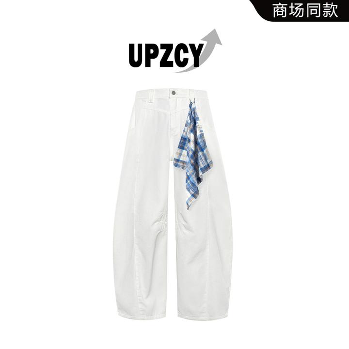 UPZCY美式方巾水洗牛仔裤男春秋潮流宽松直筒休闲裤轻奢痞帅男装