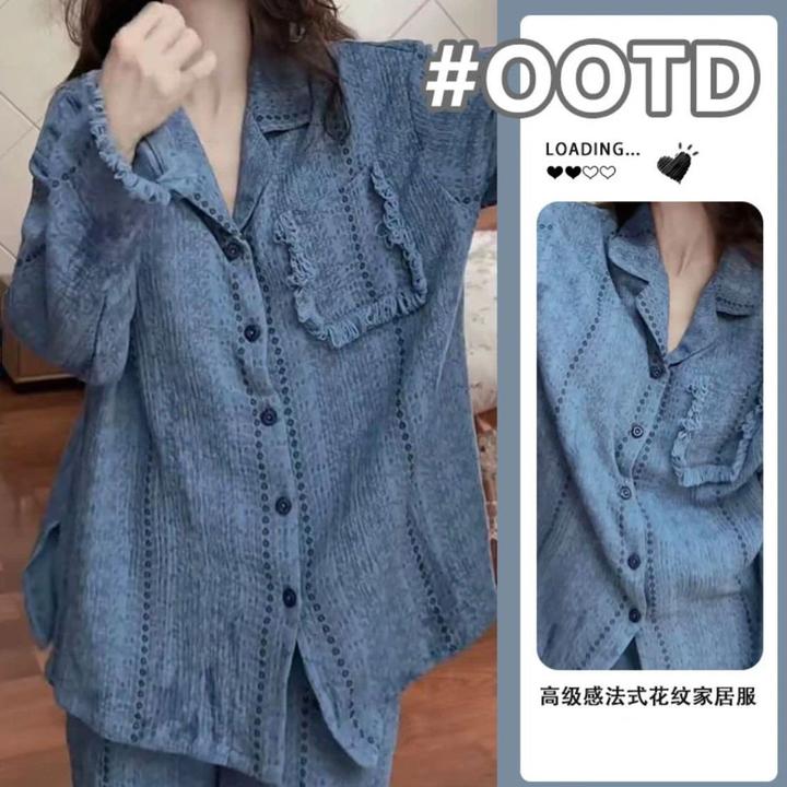 睡衣女秋冬季云朵棉带胸垫长袖翻领家居服高级感韩版休闲爆款套装