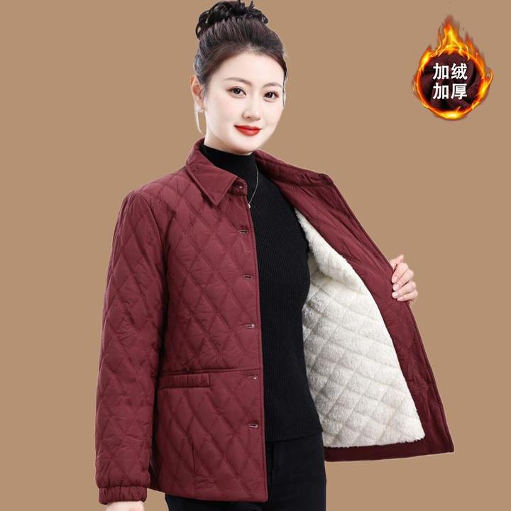 小个子妈妈冬装大码棉服加绒加厚外套短款中老年女秋冬季保暖棉袄