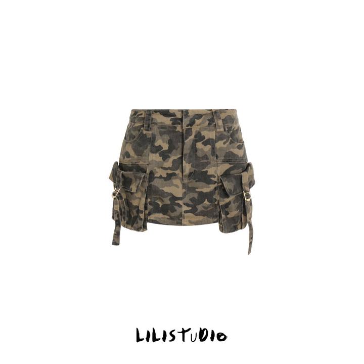 PCNY「酷飒迷彩」不理理夏季新款女装时尚休闲潮流迷彩短裙半身裙女