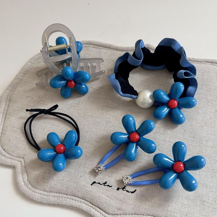 韩国东大门新款蓝色花朵发圈发夹侧边夹鲨鱼夹前额碎发头饰发饰女