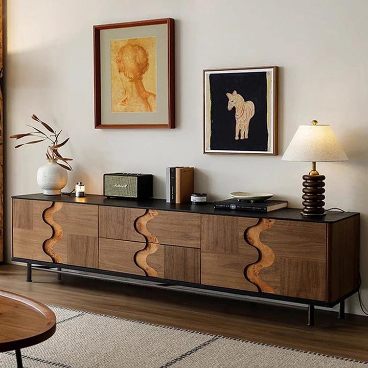 多层艺术品牌设计落地中古风置物实木电视柜储物柜机柜黑胡桃柜子