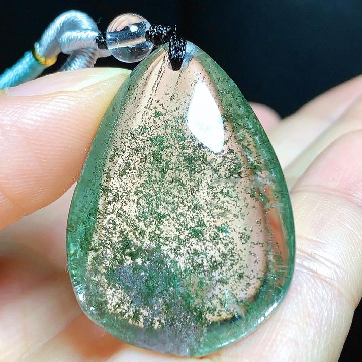 东海水晶天然绿幽灵水晶吊坠毛衣链水滴项坠男女款聚宝盆真品饰品