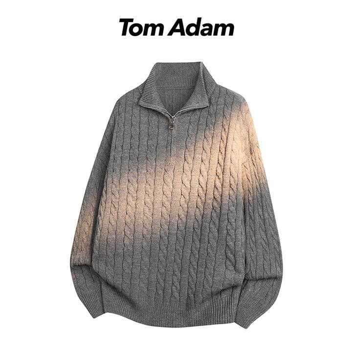 TOMADAM半高领拉链毛衣男士秋冬季宽松慵懒老钱风设计立领针织衫