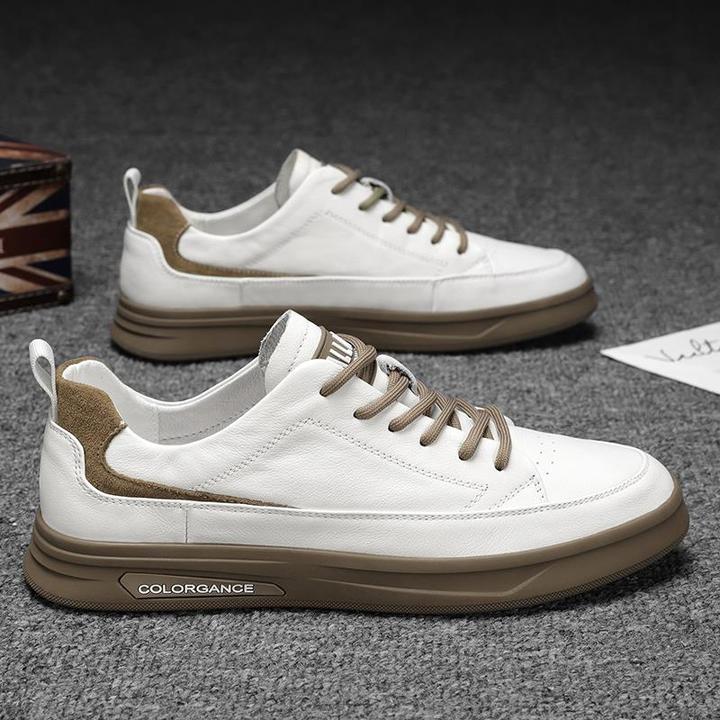 干净痞帅男鞋夏季2025新款皮面防水休闲小白板鞋轻便软底百搭运动