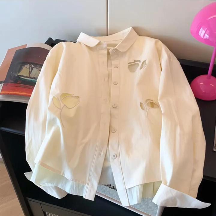 早春新款韩系镂空衬衫上衣女装大版宽松温柔风衬衣百搭时尚减龄潮