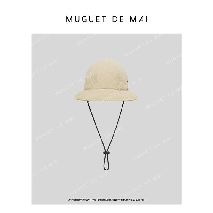 【唐悠悠】超轻夹棉保暖菱格圆顶调节绳卡其渔夫帽女新款百搭帽子