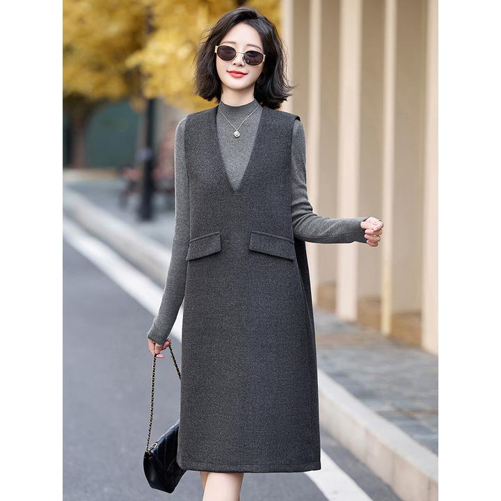 半高领打底衫背心裙两件套女2025秋季新款气质休闲时尚修身连衣裙