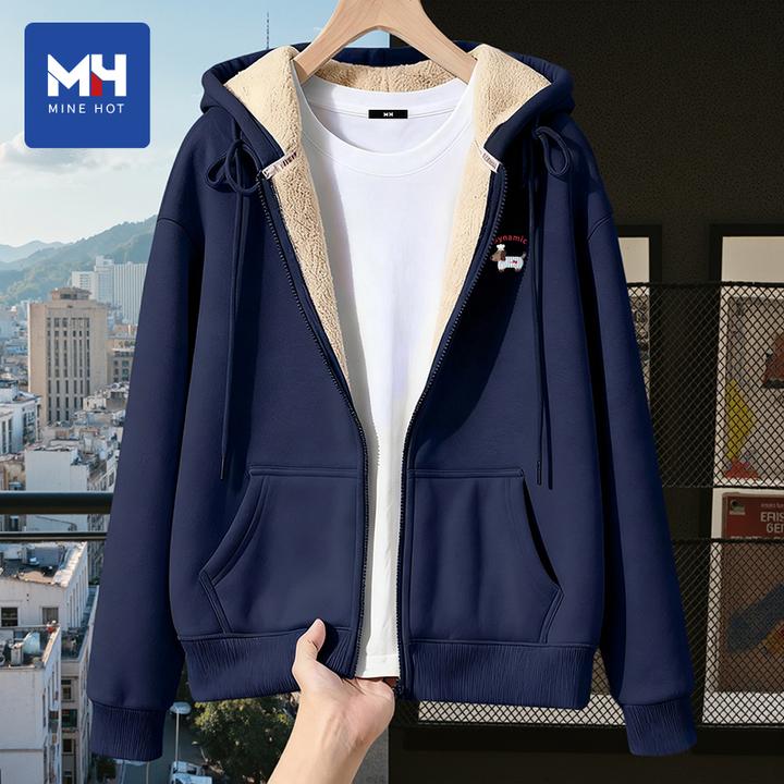 唐狮集团MH羊羔绒外套女秋冬2025新款藏青小狗暖连帽卫衣开衫H