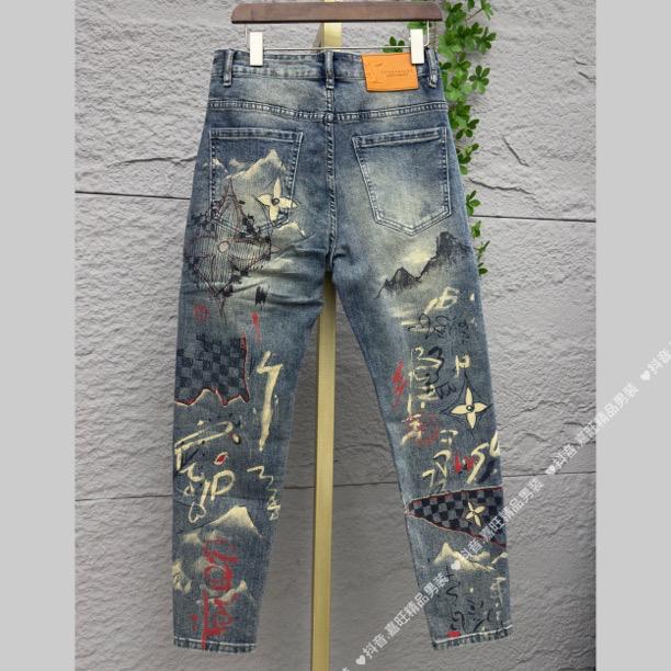 春季男士欧货轻奢时尚重工艺水洗修身弹力小脚牛仔裤