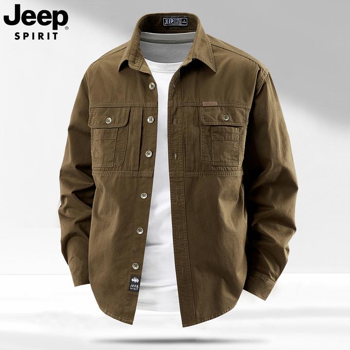 吉普老钱风男装高级感2025新款春秋季纯棉长袖衬衫男款外套薄衬衣