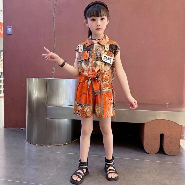韩系童装女童夏装套装2023新款中大童雪纺无袖休闲两件套洋气时装