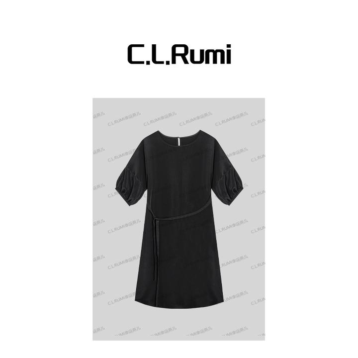 【Rumi小店】25夏重磅桑蚕丝轻奢圆领中长连衣裙6776ql
