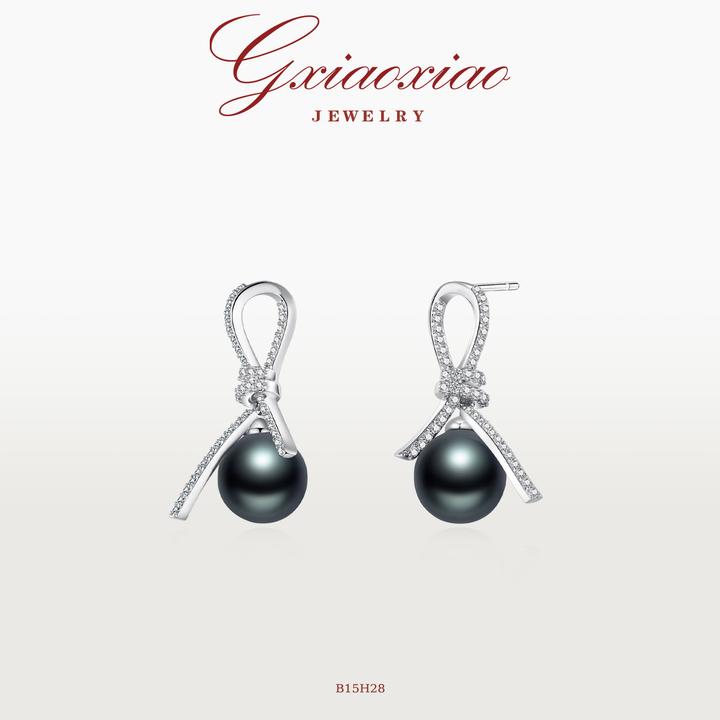 G XIAOXIAO 镀K金 法式时尚高级感优雅百搭蝴蝶结珠子耳环 B15H28