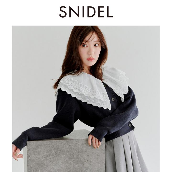 SNIDEL2025秋冬新品甜美双层蕾丝钩花翻领长袖针织衫SWNT254236