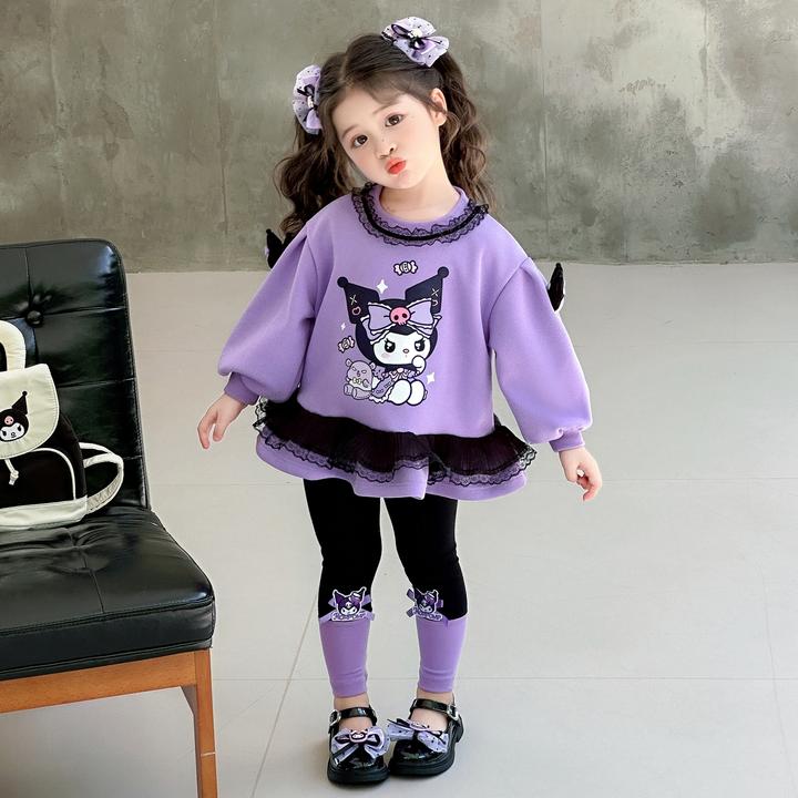 女童卡通套装洋气儿童春秋季新款女宝宝花边卫衣打底裤两件套女孩