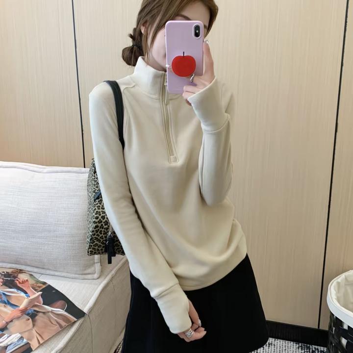 远红外发热锁温半拉链冬卫衣修身百搭立领显瘦休闲双面绒打底上衣