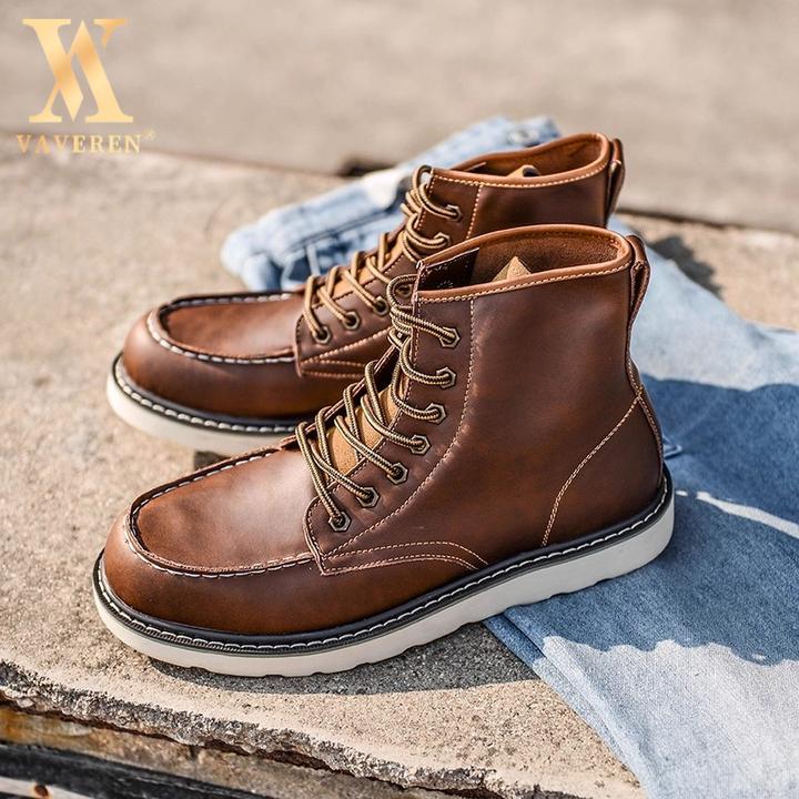 阿美咔叽美式马丁靴大码工装靴中帮英伦风复古真皮美式男款马丁靴