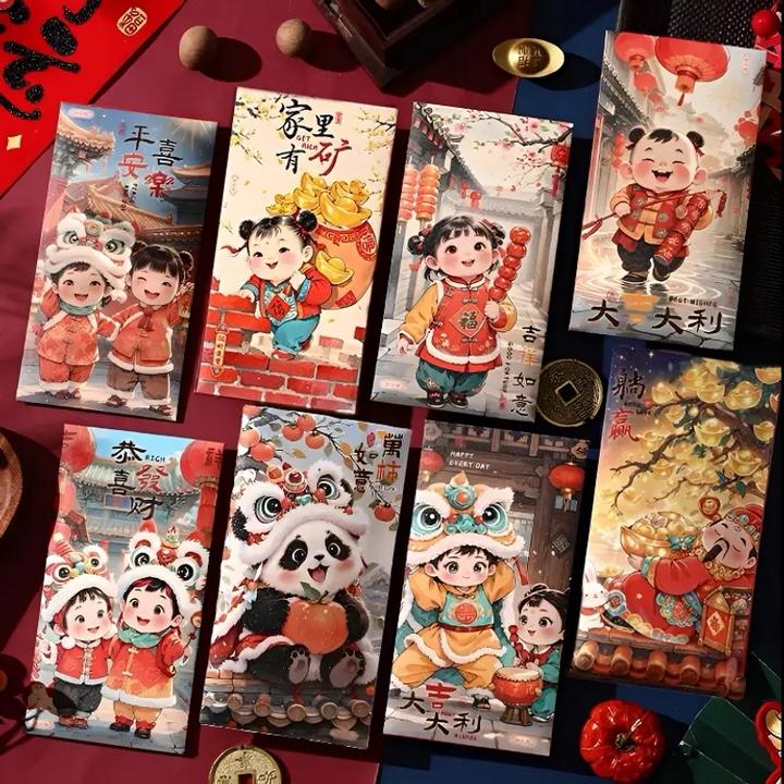 【醒狮萌娃熊猫30个】福娃红包年画中式创意利是封蛇年新年压岁红包