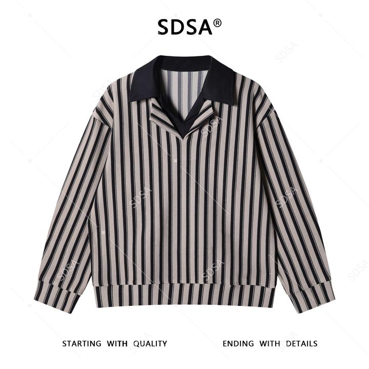 SDSA秋冬新款痞帅男装潮牌舒适竖纹翻领假两件衬衫老钱风百搭衬衣