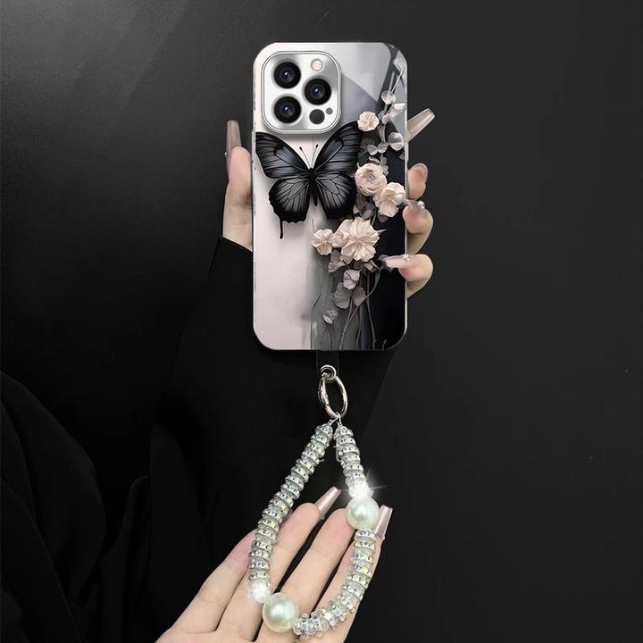 复古蝴蝶适用苹果vivo华为oppo小米iPhone17电镀玻璃防摔手机壳潮