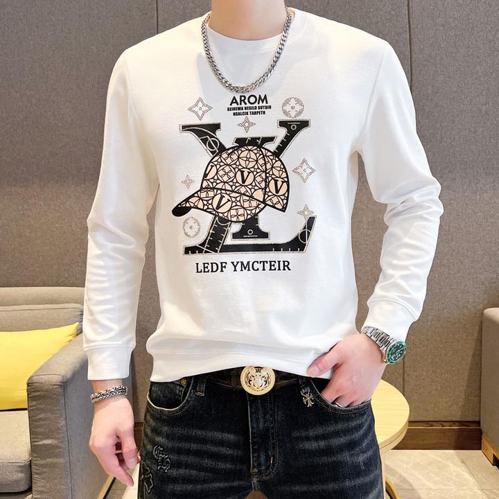 景君澜圆领字母春秋季常规时尚亮片男卫衣长袖打底衫潮流加绒卫衣