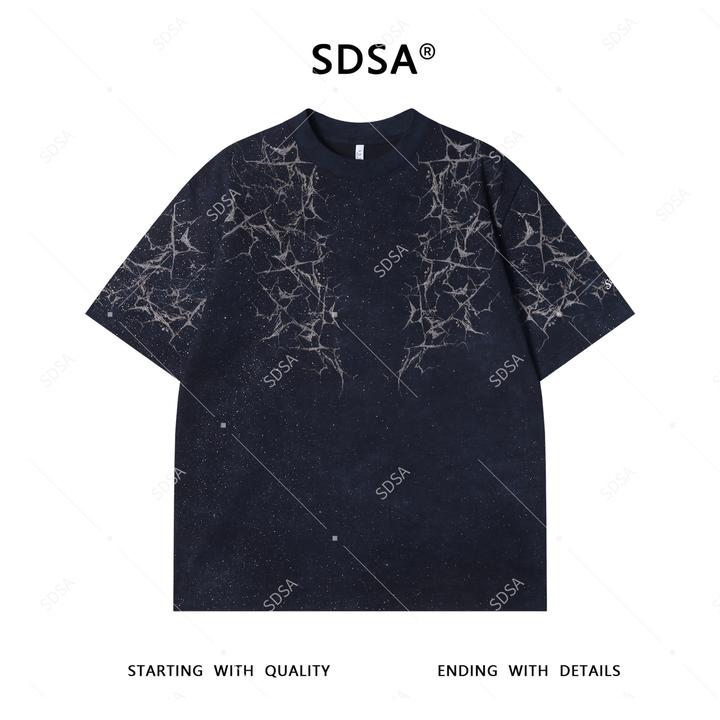 T3918夏季高级感新款男士轻奢撞色印花满天星短袖T恤百搭时尚上衣