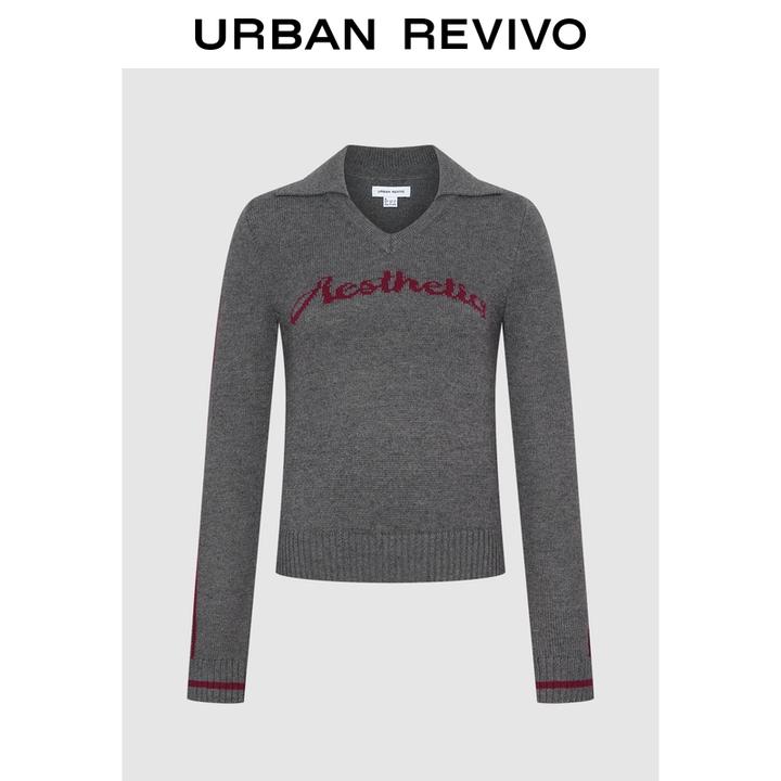 UR2026春季新款女装休闲格雷系字母短款针织衫UYV950113