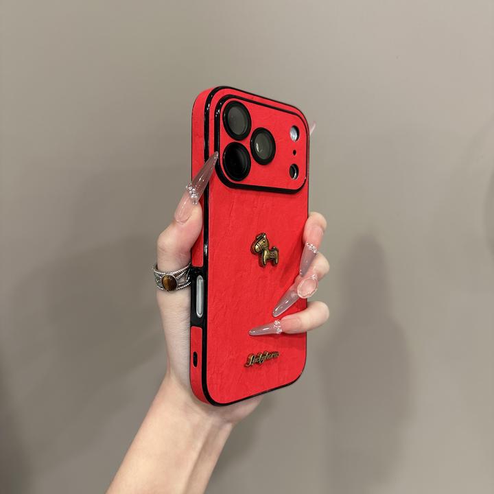 秒变17褶皱皮纹全包镜头适用iPhone16手机壳15pro红色小马14/13