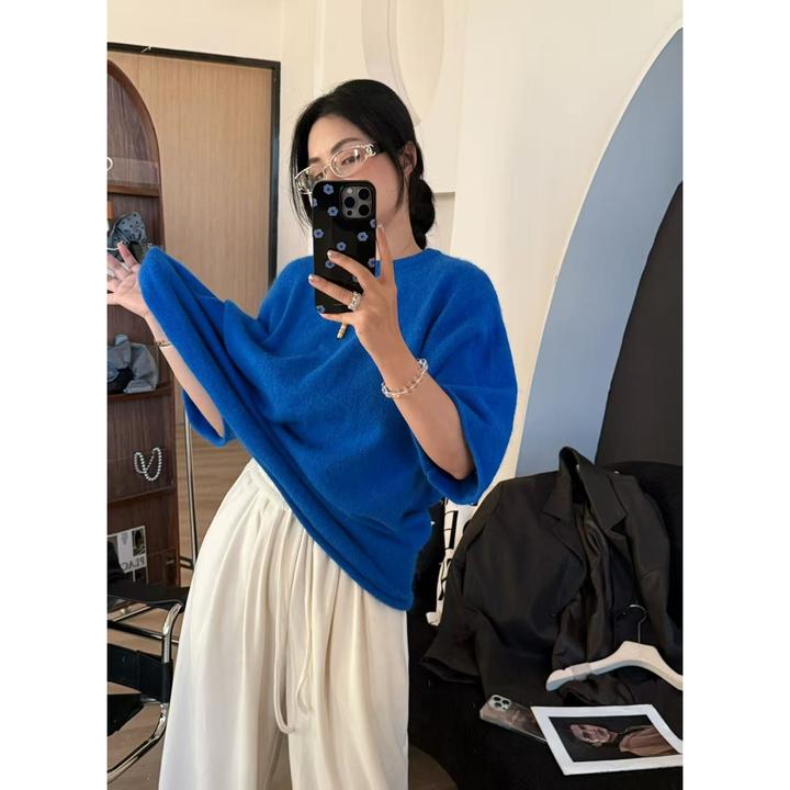 SP 极简row风 显肩型好 羊毛套头中袖针织老钱风宽松上衣T